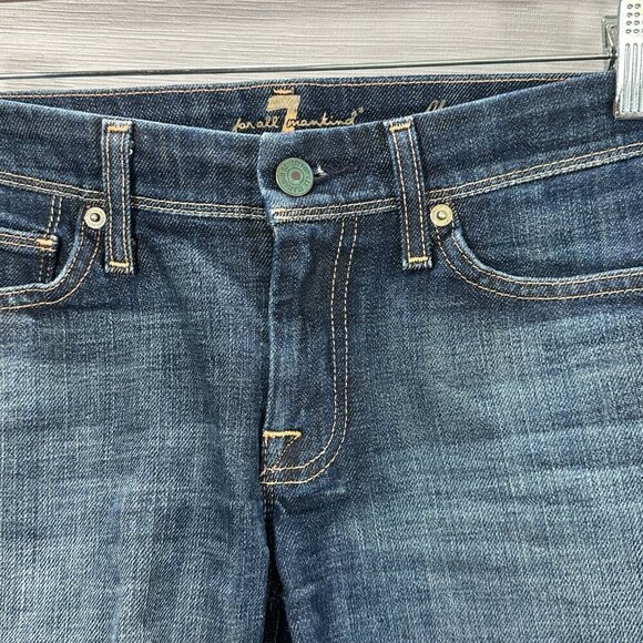 7 For All Mankind Jean Shorts Womens 27 Flynt Blue Cotton Stretch  Raw Hems - Picture 3 of 12